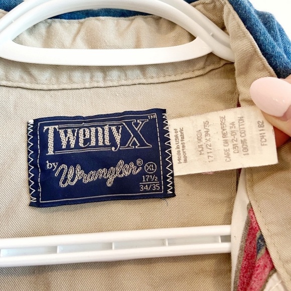 Vintage 90’s wrangler striped shirt denim collar - Picture 4 of 6